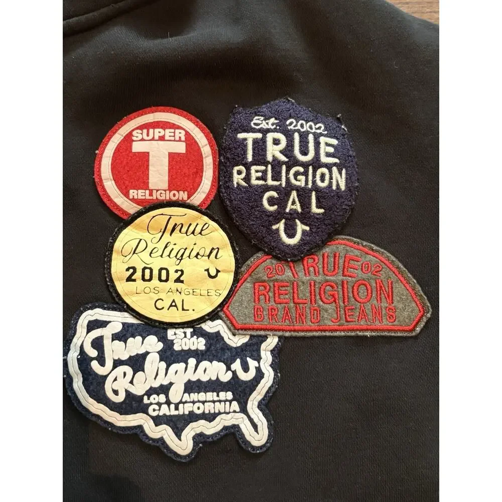 True Religion Vintage Patch Zip Up Hoodie Black Men's L